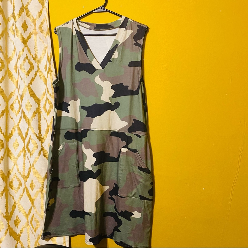Camouflage V-Neck Midi Dress
